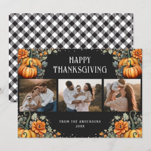 Photo Happy Thanksgiving Card Pumpkins Floral