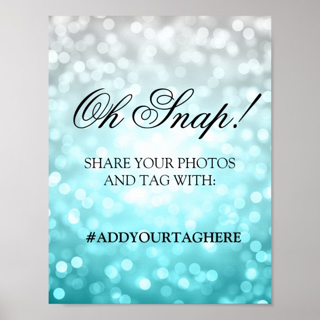 Photo Hashtag Wedding Sign Beach Ombre Lights (Front)