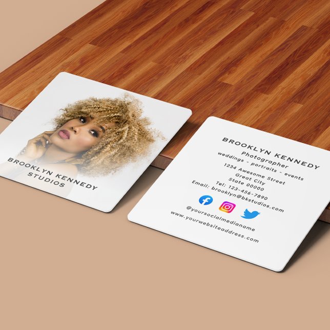 Photo Headshot Social Media Freelance Photographer Square Business Card (Creator Uploaded)