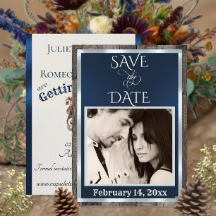 Photo & Heart - Dark Blue Save The Date