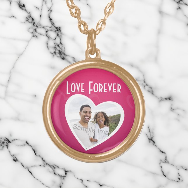 Photo Heart Frame Personalised Pink/White Gold Plated Necklace