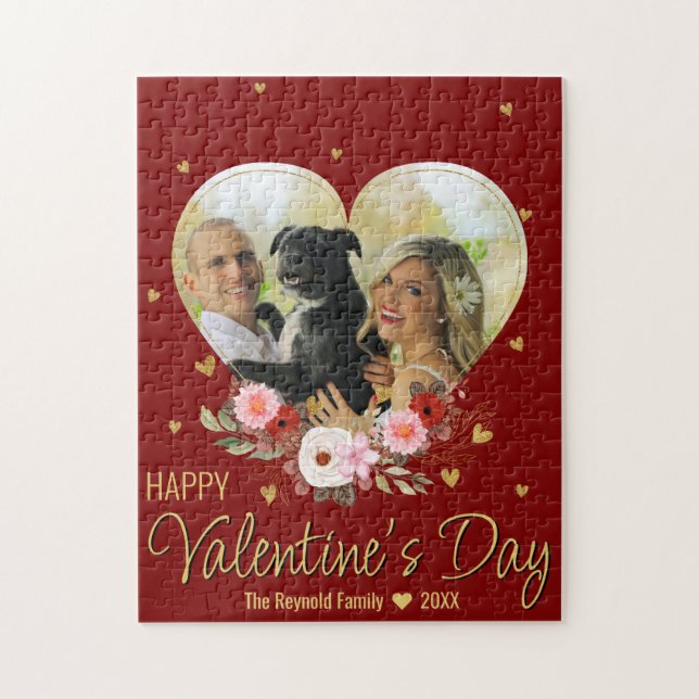 Photo Heart Gold Glitter Heart Valentine's Day Red Jigsaw Puzzle (Vertical)