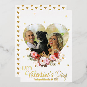 Photo Heart Gold Glitter Hearts Valentine's Day Foil Holiday Card