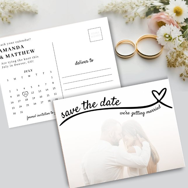 Photo Heart Line Cute Wedding Save the Date Postcard (Photo Heart Line Cute Wedding Save the Date Postcard
)