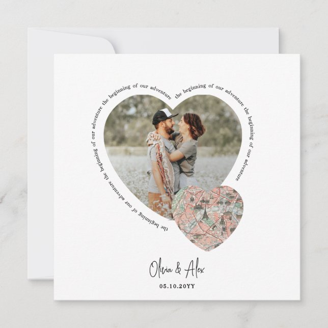 Photo heart location map  personalised engagement save the date (Front)