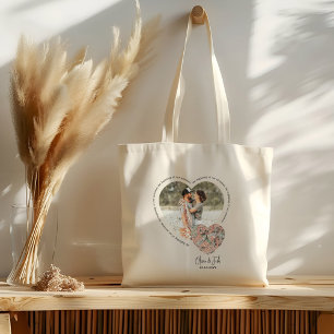Photo heart location map  personalised engagement tote bag