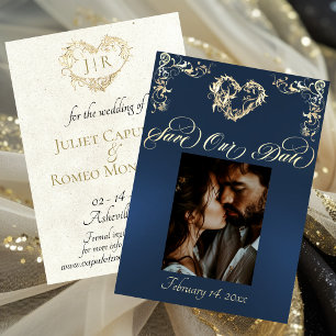 Photo & Heart Monogram - Blue Save The Date