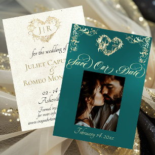 Photo & Heart Monogram - Teal Save The Date