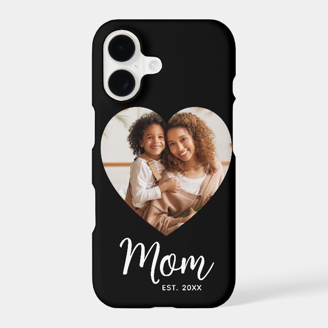 Photo Heart Mum Established Date Script Black Gift (Back)