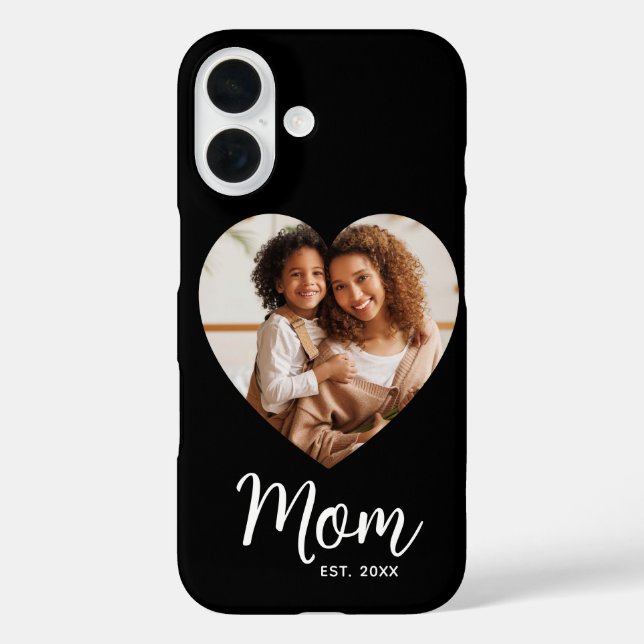 Photo Heart Mum Established Date Script Black Gift Case-Mate iPhone Case (Back)