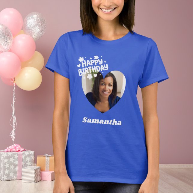 Photo heart name birthday blue T-Shirt (Creator Uploaded)