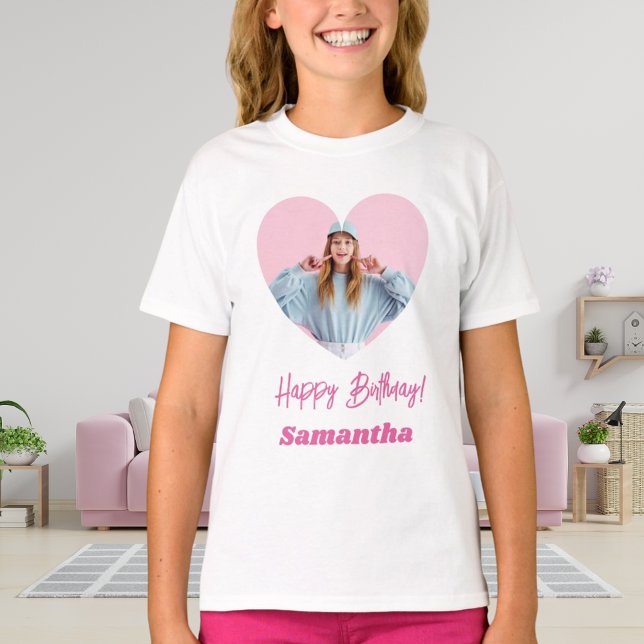 Photo heart name birthday girl pink T-Shirt (Creator Uploaded)