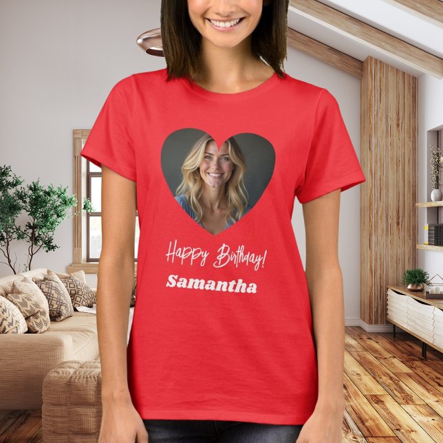 Photo heart name birthday woman red T-Shirt (Creator Uploaded)