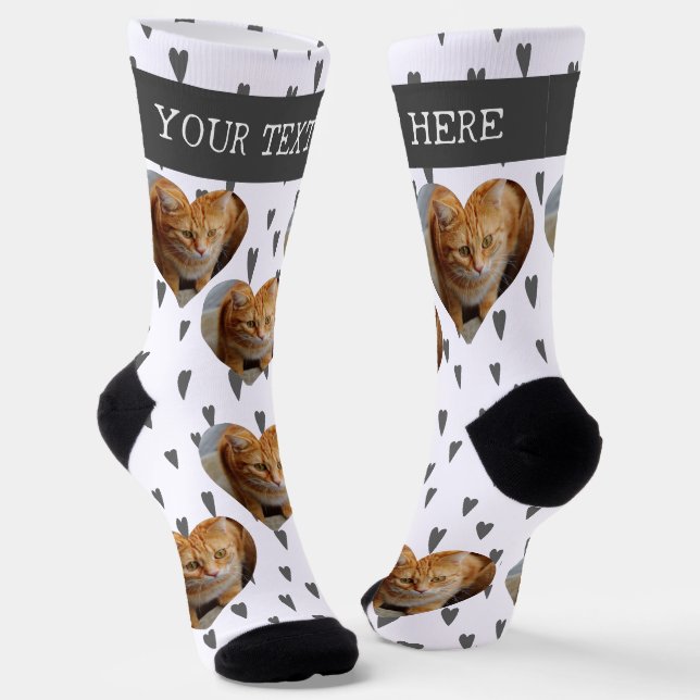 Photo Heart Pet Cat Dog Personalised   Socks (Angled)