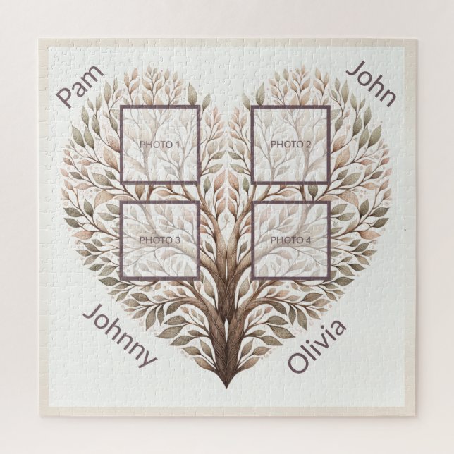 Photo Heart Puzzle Add Four Photos (Vertical)