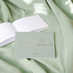 Photo Heart Script Baby Shower Sage Green Guest Book
