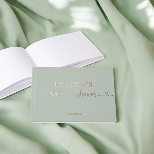 Photo Heart Script Baby Shower Sage Green Guest Book (Creator Uploaded)
