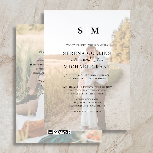 Photo Heart Script QR Code Wedding Invitation (Creator Uploaded)