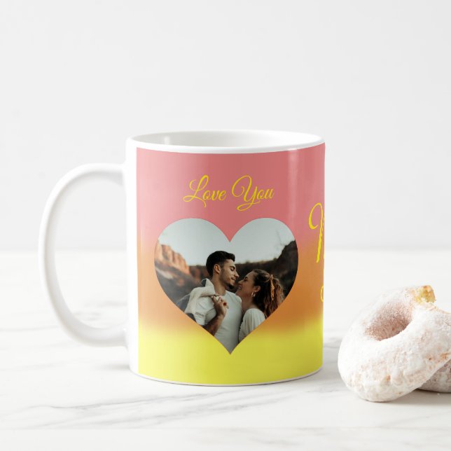Photo Heart Template Sunrise Couple Coffee Mug (With Donut)