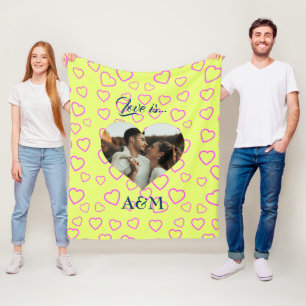Photo Heart Template   Yellow & Pink Fleece Blanket