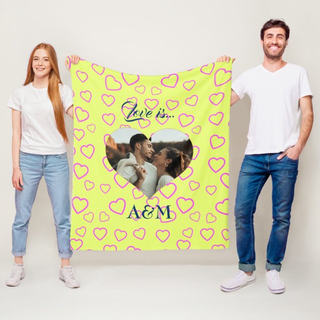 Photo Heart Template | Yellow & Pink Fleece Blanket (In Situ)