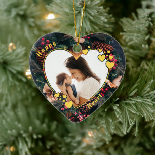 Photo Hearts Frame Wreath Ceramic Ornament