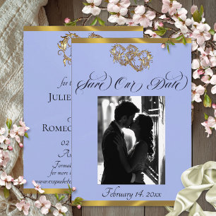 Photo, Hearts & Ribbon - Blue Pearl/Gold Save The Date