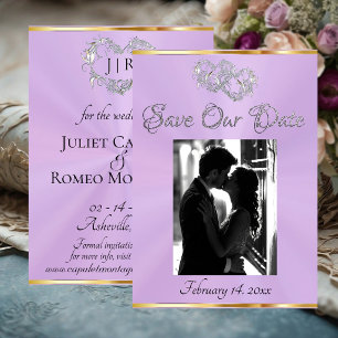 Photo, Hearts & Ribbon - Lavender/Silver Save The Date
