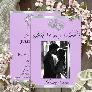 Photo, Hearts & Ribbon - Lavender/Silver Save The Date