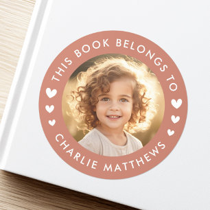 Photo hearts terracotta brown library book label