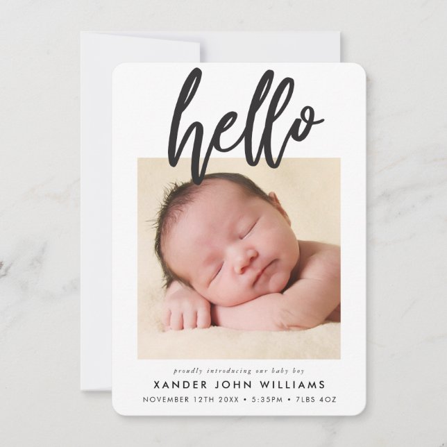 PHOTO HELLO modern minimal new baby thank you (Front)