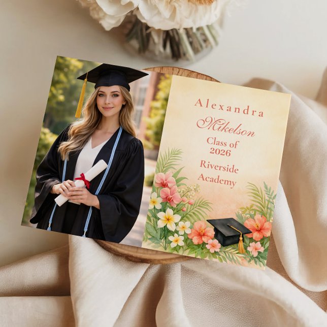 Photo Hibiscus Floral Graduation Party Announcement (Creator Uploaded)