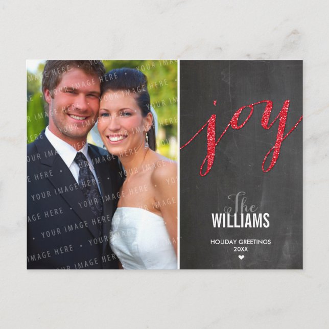 PHOTO HOLIDAY CARD chalkboard glitter type red (Front)