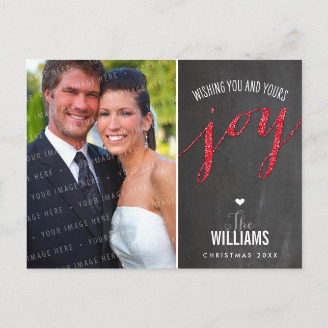 PHOTO HOLIDAY CARD chalkboard glitter type red (Front)