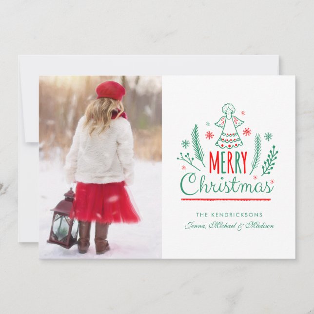 PHOTO HOLIDAY CARD | Christmas Folk Art Angel (Front)