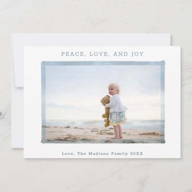 PHOTO HOLIDAY CARD | Coastal Beach Peace Love Joy (Front)