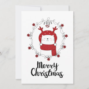 PHOTO HOLIDAY CARD Merry Christmas Reindeer Cat