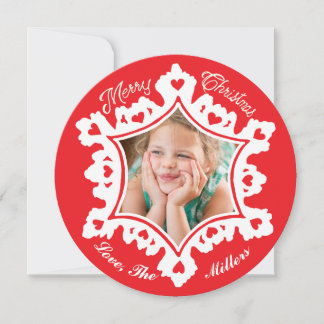 Photo Holiday Card: Red Merry Christmas Snowflake