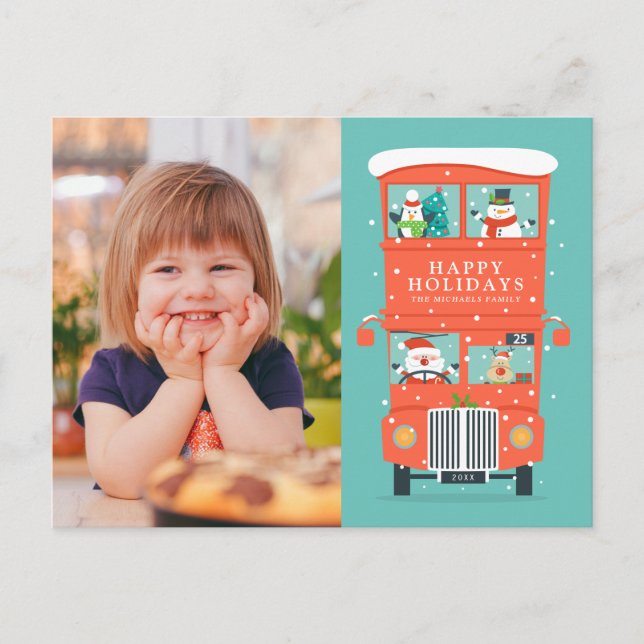 PHOTO HOLIDAY CARD | Santa's Double Decker Holiday (Front)
