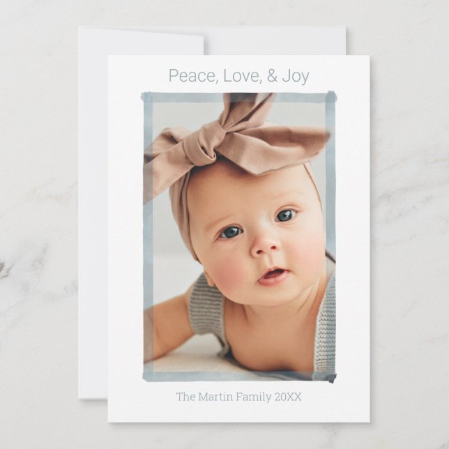 PHOTO HOLIDAY CARD | Simple Modern Peace Love Joy (Front)