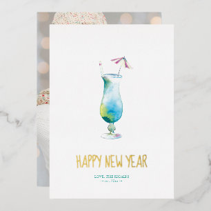 Photo Holiday Card Tropical Cocktail Watercolor