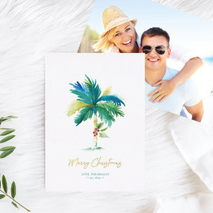 Photo Holiday Card Tropical Palm Tree Watercolor