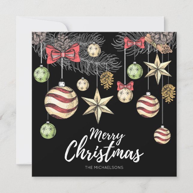 PHOTO HOLIDAY CARD | Vintage Ornaments (Front)