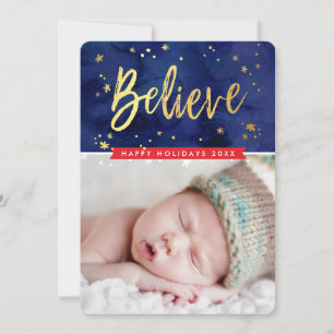 PHOTO HOLIDAY gold believe magical christmas Card