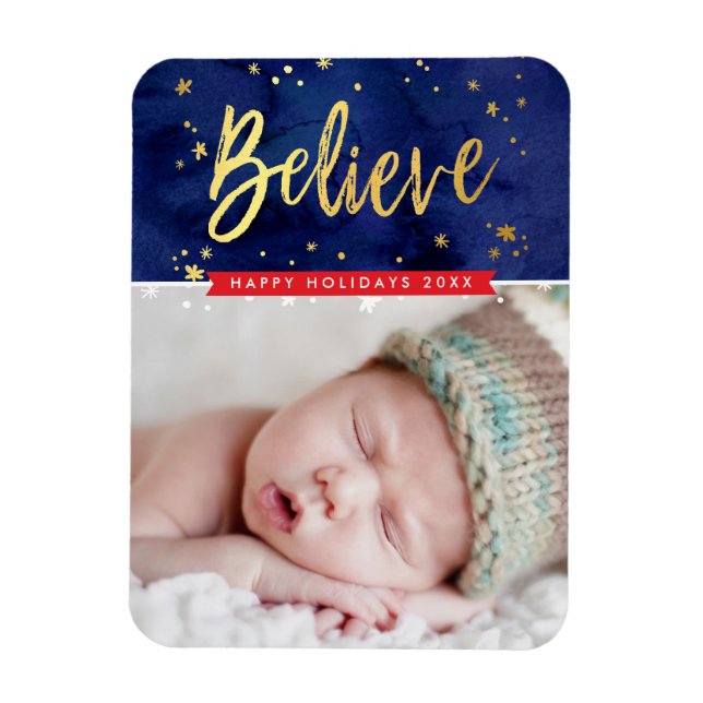 PHOTO HOLIDAY gold believe magical christmas Magnet (Vertical)