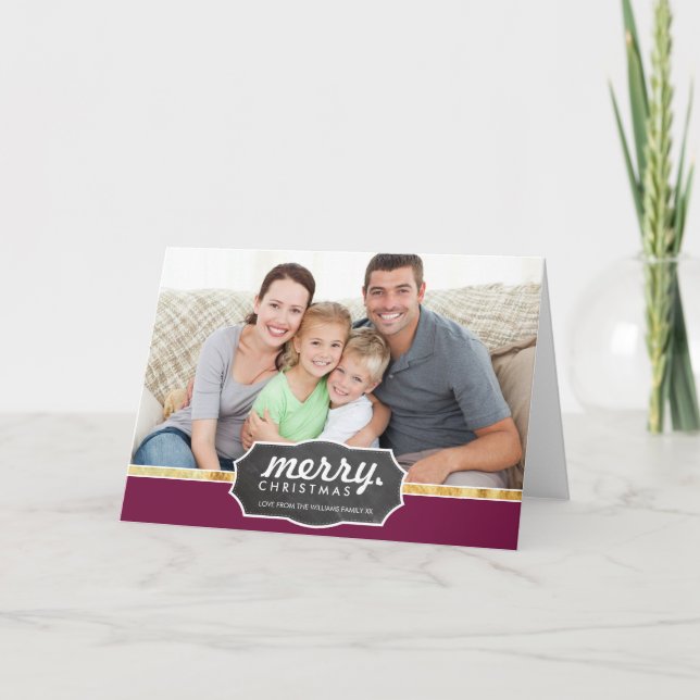 PHOTO HOLIDAY gold foil band chalkboard sign plum (Front)