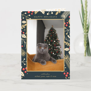 PHOTO HOLIDAY   Golden Christmas Holly & Berries Card