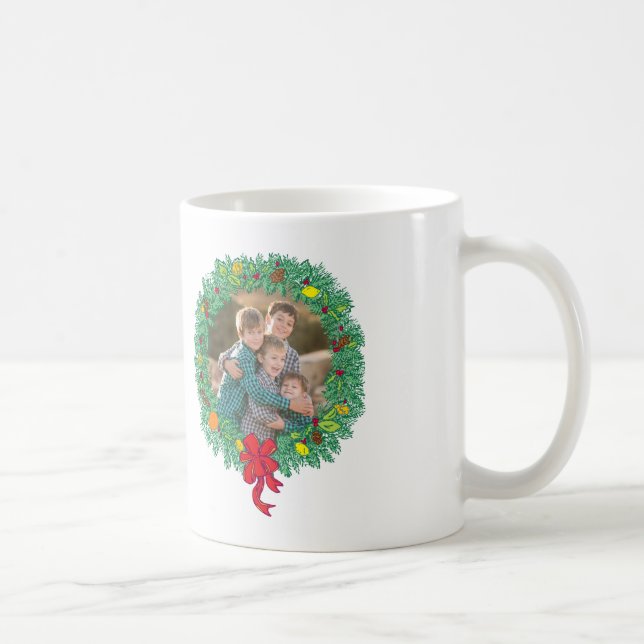 Photo Holiday Mug: Merry Christmas Wreath Coffee Mug (Right)