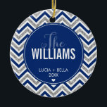 PHOTO HOLIDAY ORNAMENT chevron glitter silver navy<br><div class="desc">A special memento to capture a moment in time - make a new tradition for your family and get one every year... Personalised with your details & photos my modern holiday products are sure to stand out from the rest. TIP :: 1. To resize / reposition the photo hit the...</div>