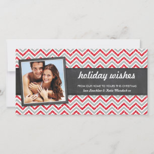 PHOTO HOLIDAY retro chevron red glitter grey Card
